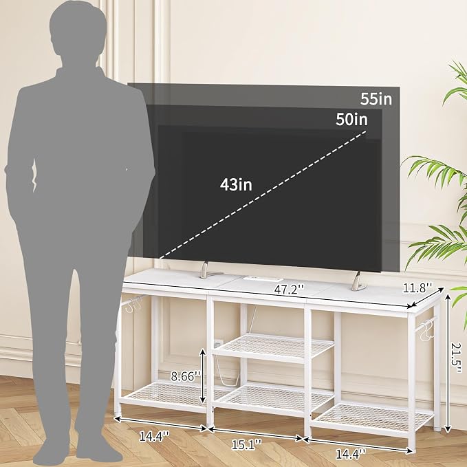 YGEOMER White TV Stand for Up to 55 Inch Tvs, Entertainment Center - Image 2