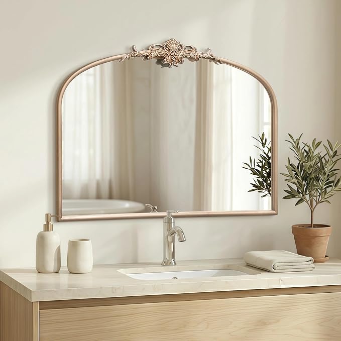 Besdomus Arched Vintage Gold Mirror: 32"x24" French Large Champagne Gold by Besdomus
