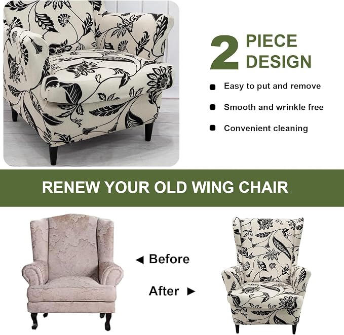 HAOYONG Wing Chair Slipcovers Printed Wingback Chair Covers 2 Pieces Wingback - Image 7
