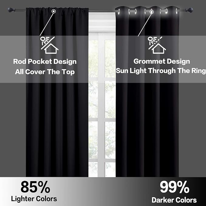 RYB HOME Blackout French Door Window Curtain Covering, Rod Pocket Thermal - Image 5