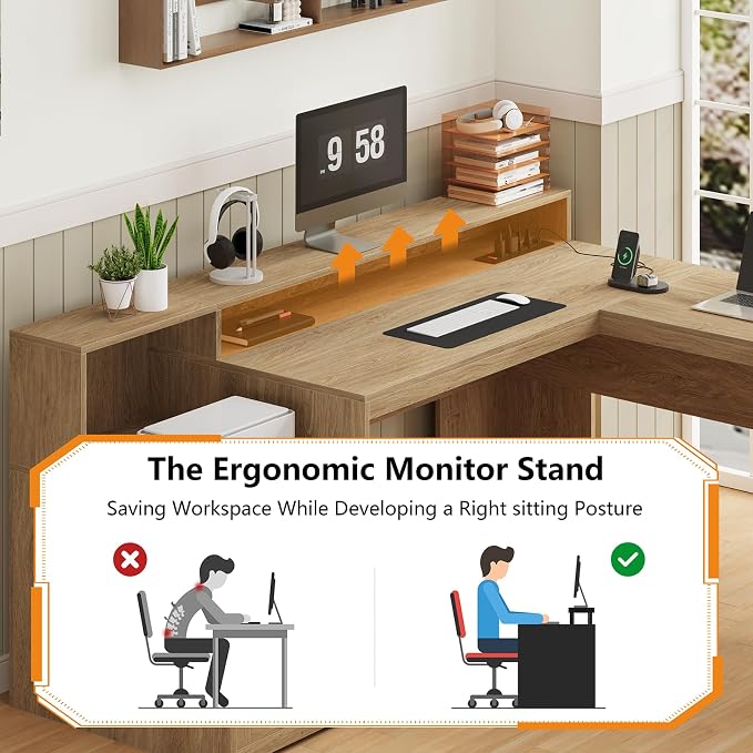 YOMILUVE 63" Farmhouse L Shaped Executive Desk - Image 8