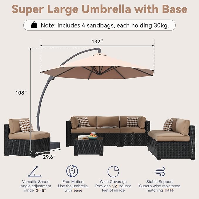 Aoxun Patio Furniture Set with Umbrella, 8 Piece Outdoor Sectional Sofas - Image 5