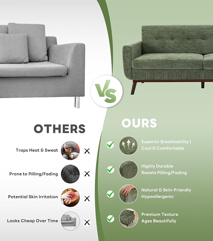 Kingfun 77.2" W Loveseat Sofa, Mid Century Modern Decor Love Seat Couches - Image 6