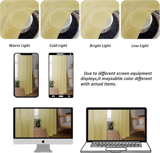 Chyhomenyc Mustard Yellow Sheer Curtains 108 Inches Long - Image 7