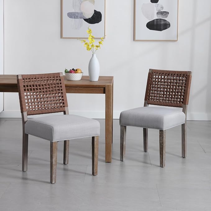 LZAREAL Farmhouse Dining Chairs Set of 6 Linen Fabric Upholstered Accent Side - Image 2