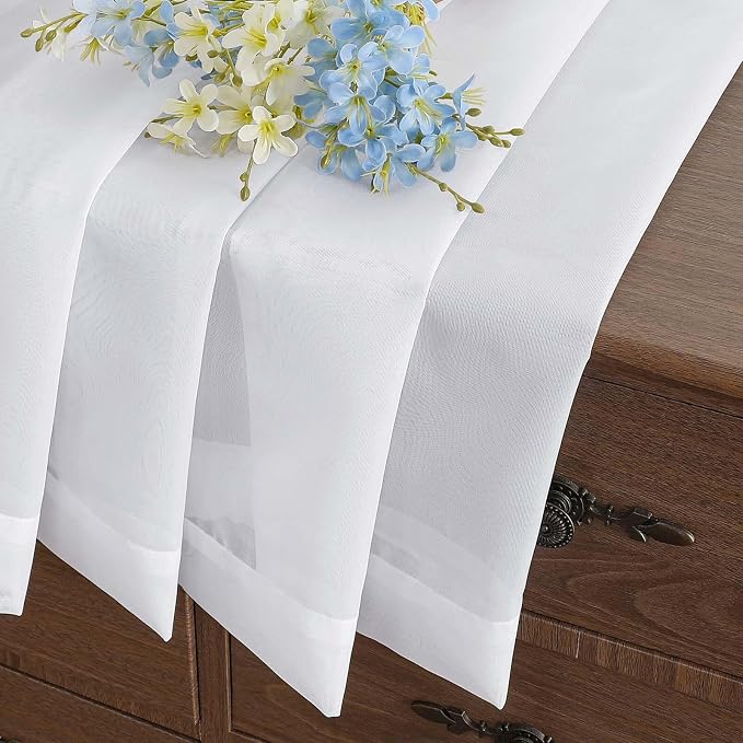 White Window Sheer Curtains 45 Inches Length, Voile Short Curtains - Image 8