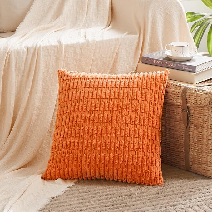 Fancy Homi 4 Packs Orange Fall Decorative Throw Pillow Covers 26x26 Inch - Image 2