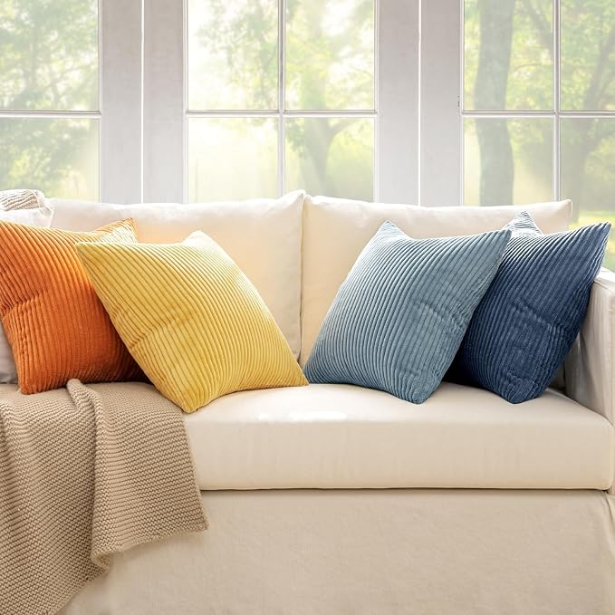 MIULEE Pack of 4 Blue-Orange Corduroy Decorative Throw Pillow Covers 20x20 Inch - Image 2