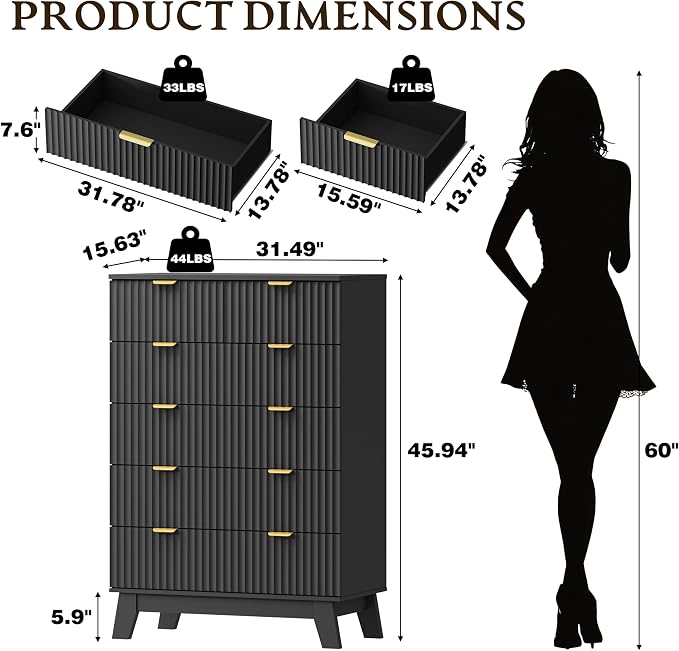 BORNOON 46" Tall Dresser for Bedroom, 6-Drawer Fluted Chest of Drawers - Image 2
