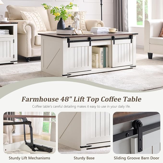 IFGET Farmhouse Furniture Set of 3, Includes 48" Lift Top Coffee Table - Image 3