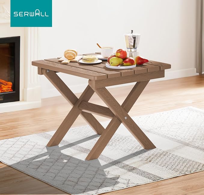 SERWALL Folding Outdoor Side Table, HDPE Adirondack End Table, No Assembly - Image 8