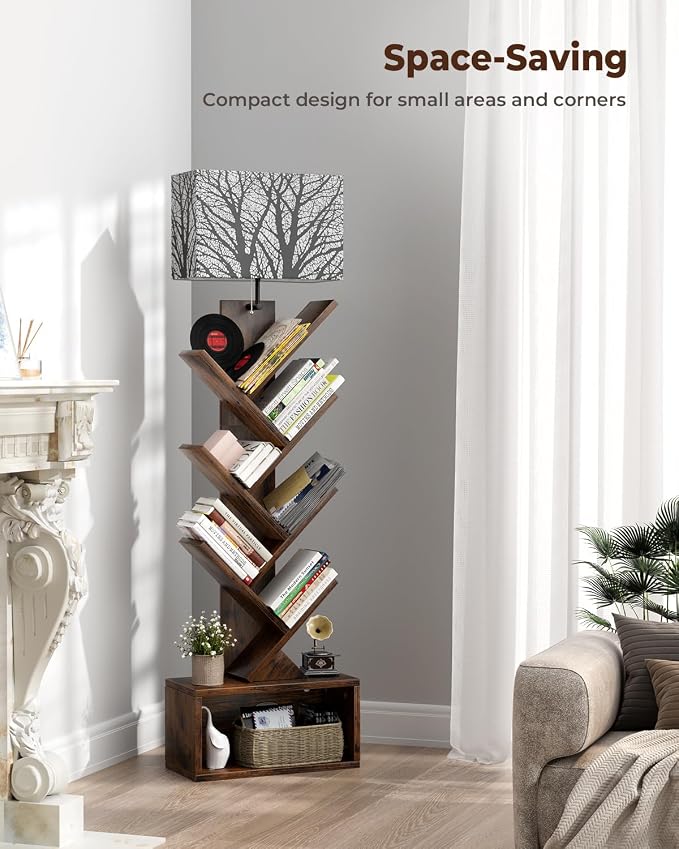 Evermagin Tree Bookshelf with Light, 6 Tier Small Bookcase, Narrow Floor - Image 7