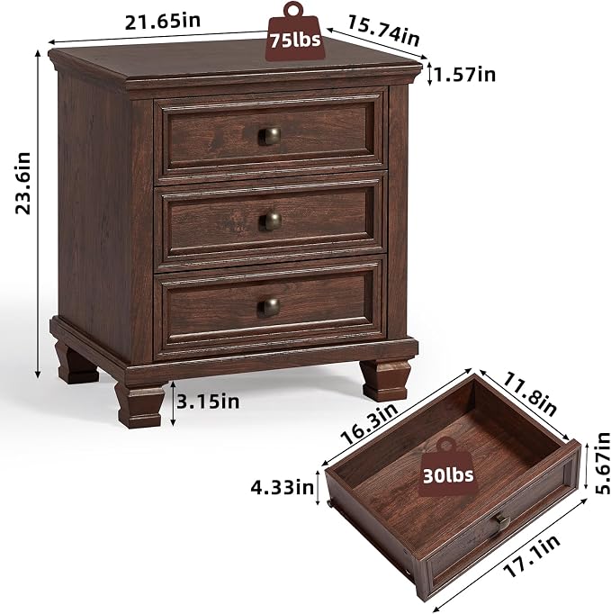 SAVOR LIFE Farmhouse Nightstand Set of 2, Rustic Couch End Table - Image 2