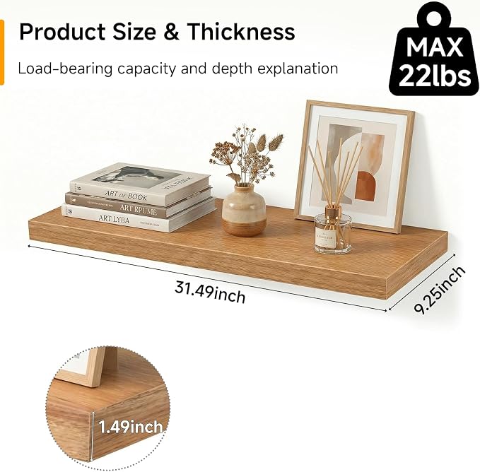 31.5in Floating Shelves for Wall, Wall Mounted Shelves for Decor Storage Set of - Image 3