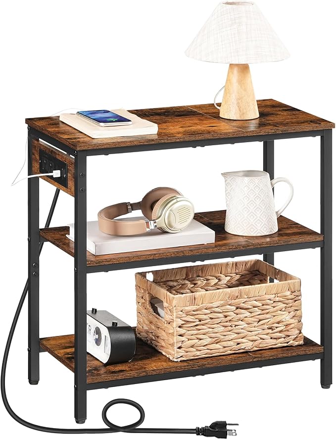 HOOBRO End Table with Charging Station, Simple Rustic Side Table with 3-Tier - Image 6