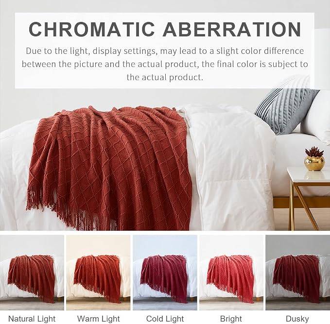 BOURINA Burgundy Throw Blanket 50 x90 Inches Throw Textured Solid Soft Sofa - Image 7