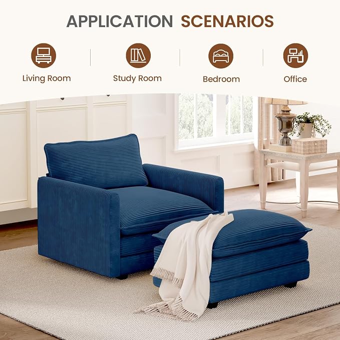 ROWHY Single Armchair with Ottoman, Modern Corduroy Cloud Couch with - Image 6