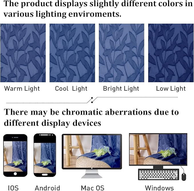 Lecloud Leia Dusty Blue Sheer Kitchen Curtains 24 Inch Length 2 Pcs, Jacquard - Image 4