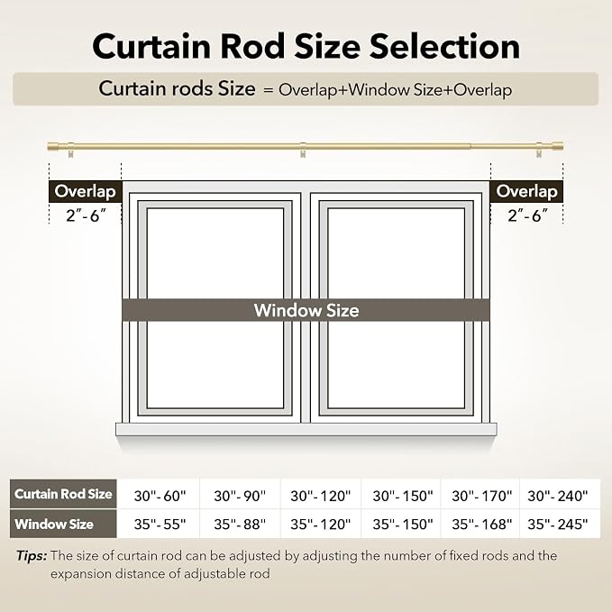 IFELS Heavy Duty Curtain Rods for Windows 72 to 144 Inch, 1 Inch Gold Curtain - Image 5