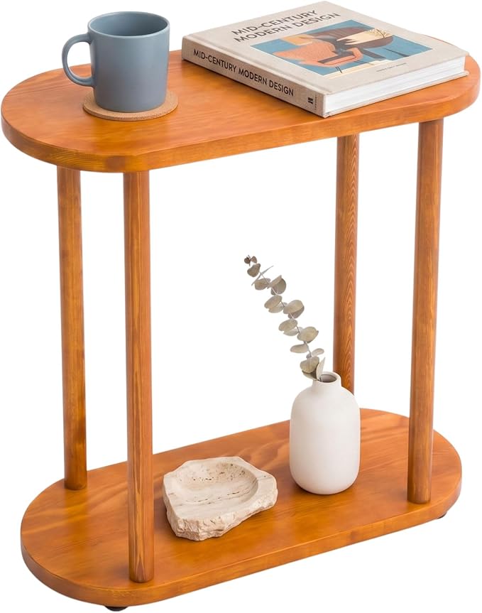Oval Solid Wood Narrow Side Table, Slim End Table, Small Coffee Table by GENESISWOODESIGN