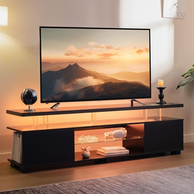 Cubehom Black TV Stand, Glass TV Stands - Image 6