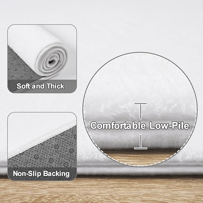 Amearea 5x5 Square Area Rugs for Bedroom Living Room, Modern White Thickened - Image 3