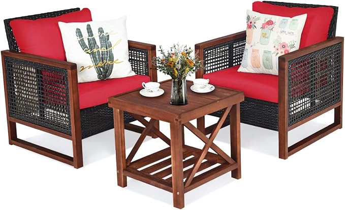 Tangkula 3 Pieces Patio Wicker Furniture Set, Rattan Outdoor Sofa Set by TANGKULA