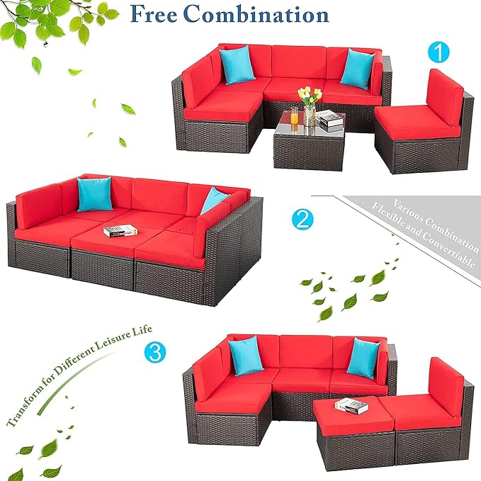 Vongrasig 6 Pieces Patio Furniture Set, Outdoor Sectional Sofa Couch, All - Image 5