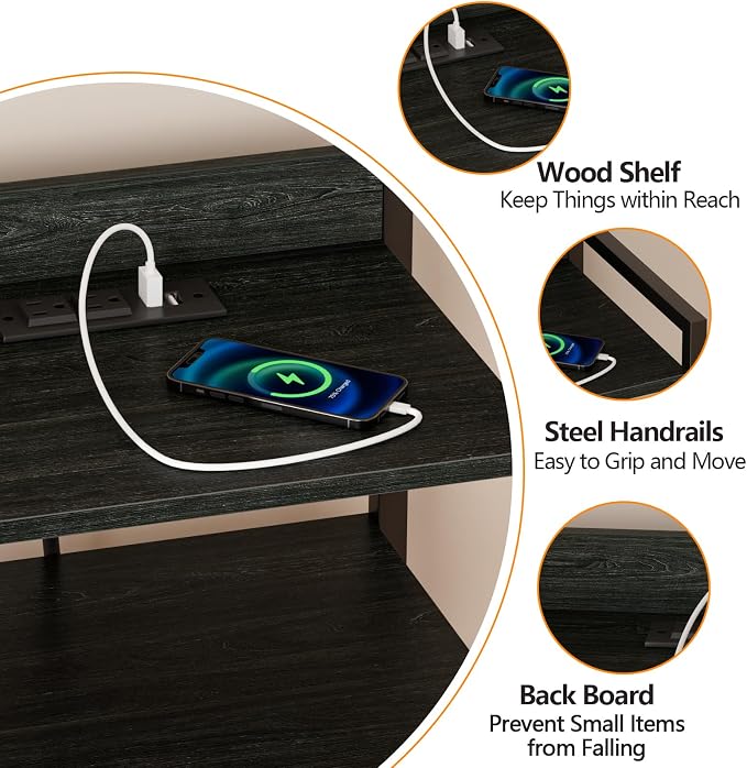 Furnulem Night Stand with Charging Station, Tall Black Dresser - Image 8