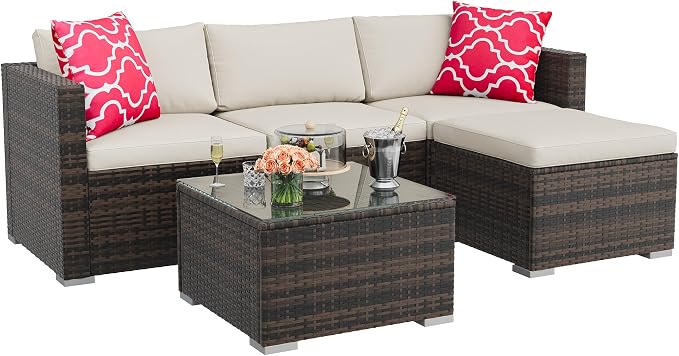 5-Piece Outdoor Sectional Sofa Set, All-Weather PE Rattan Patio Furniture - Image 9