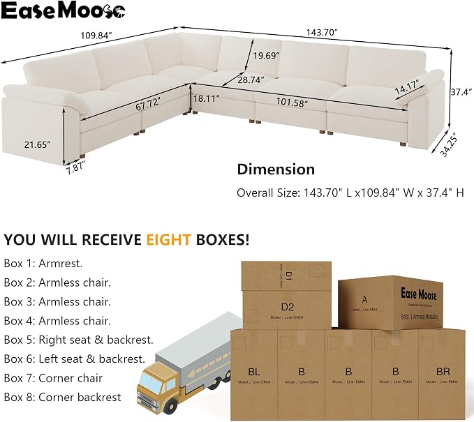 EASE MOOSE Oversized L Shape Sectional Couch, Extra Large Deep seat Sectional - Image 2