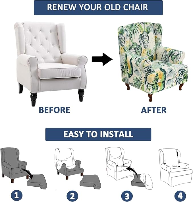 HAOYONG Wing Chair Slipcovers Stretch Wingback Chair Covers Printed 2 Pieces - Image 6