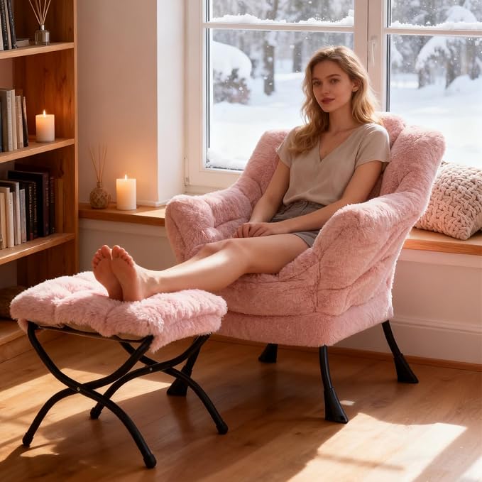 Welnow Lazy Chair with Ottoman, Modern Accent Chair with Armrests and a Side - Image 8