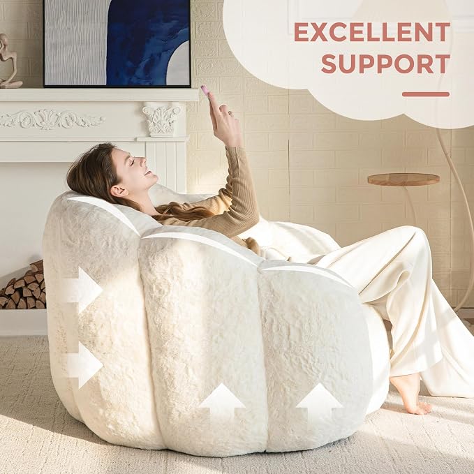 MAXYOYO Bean Bag Chair for Adults, Floral Shaped Bean Bag Sofa, Ultra Soft Faux - Image 9