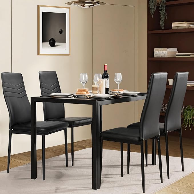 NAFORT Dining Table Set for 4, 48.5" Rectangle Tempered Glass Kitchen Room Table - Image 5
