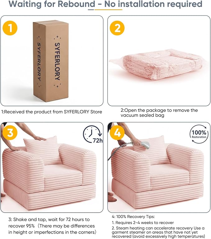 SYFERLORY Versatile 2 in1 Pink Armchair Accent Chair Couch Convertible Boneless - Image 7