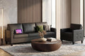 STHOUYN Black Faux Leather 3 Seater Sofa and Accent Chair, Modern Comfy Office by STHOUYN