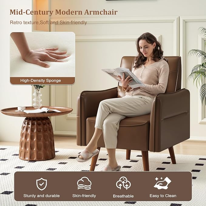 Bonzy Home Mid-Century Modern Faux Leather Accent Chair - Image 3