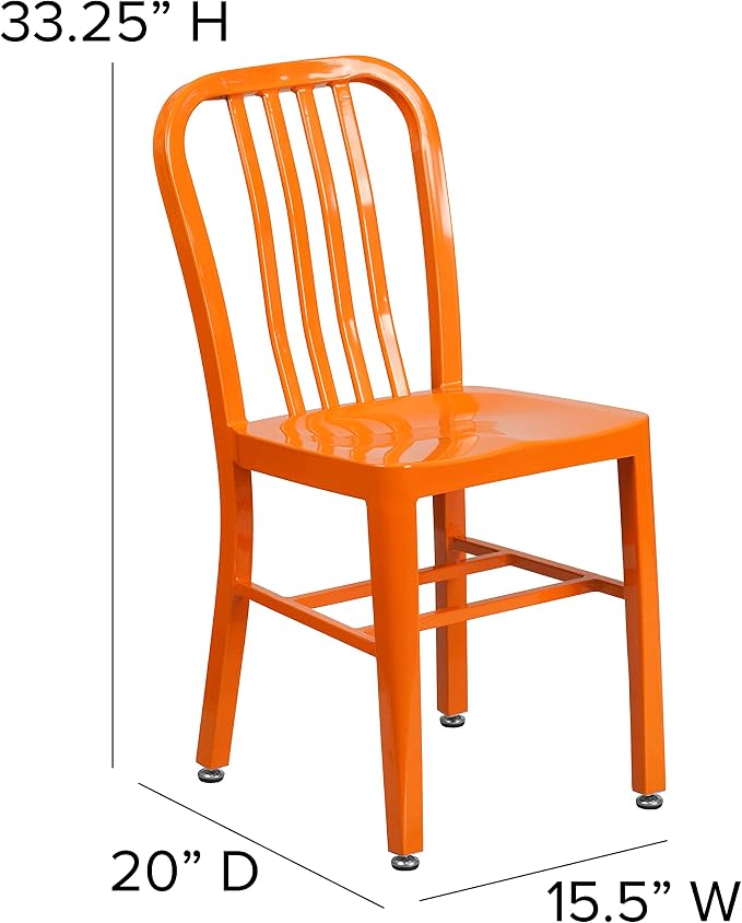 Flash Furniture Gael Commercial Grade 2 Pack Orange Metal Indoor-Outdoor Chair - Image 2