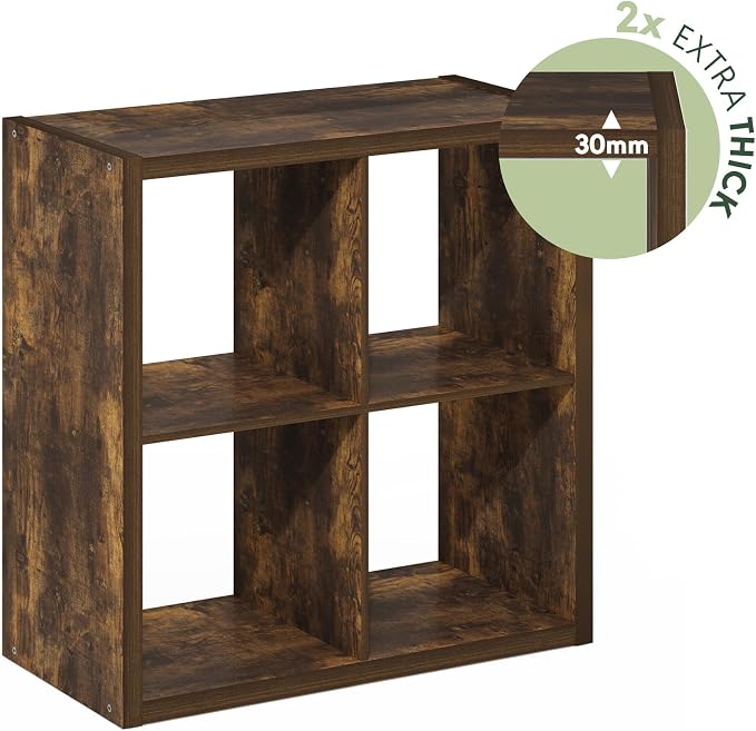 Furinno Cubicle Book Shelf, 4-Cube Bookshelf, Extra Thick Frame Reversible - Image 6