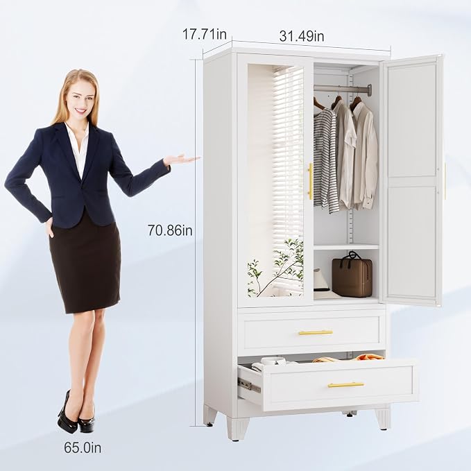 erosoei Metal Armoire Wardrobe Closet, 71 "Metal Clothing Storage Cabinet - Image 2