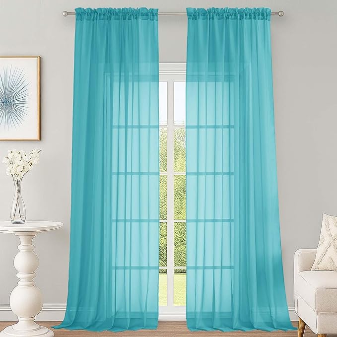 OWENIE Sheer Turquoise Curtains 108 Inches Long by OWENIE