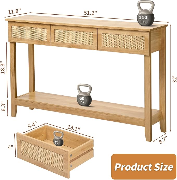 Karl home Console Table, Rattan Entryway Table - Image 2
