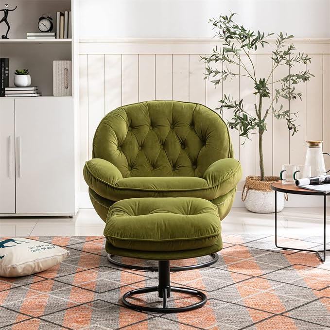 TRIPLE TREE Modern Swivel Accent Chair, Mid-Century Lounge Chair and Ottoman Set - Image 3