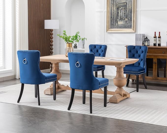KCC Velvet Dining Chairs Set of 4, Upholstered High-end Tufted Dining Room Chair - Image 2