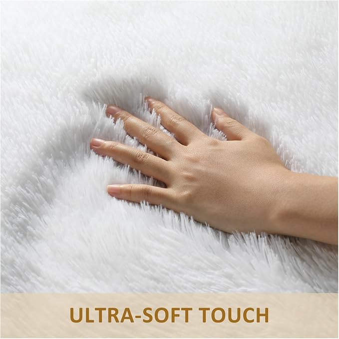 Ophanie Small Rug Washable Non Slip Throw Bedside Area Rugs, Fluffy Soft White - Image 3