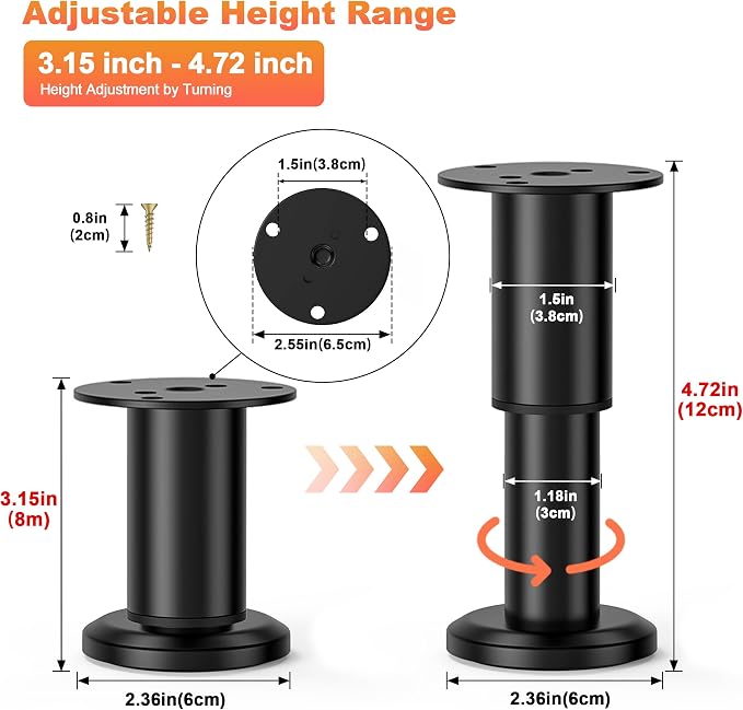 Wlrrcwdttc 4 Pcs Metal Adjustable Furniture Legs 3.15-4.72 inch, Adjustable - Image 2
