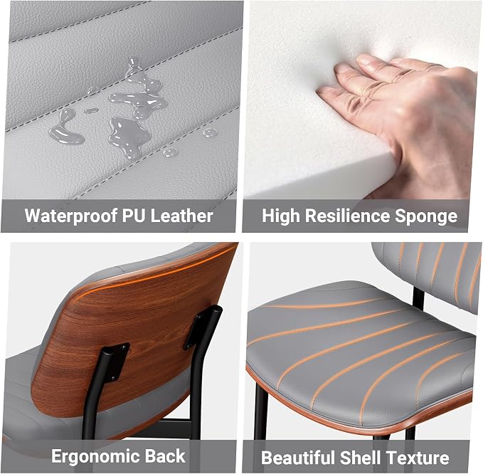 REONEY Dining Chairs Set of 8, Mid-Century Modern Upholstered PU Leather Chairs - Image 6