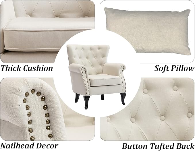 Mid Century Accent Chair for Living Room, Linen Fabric Button Tufted Armchair - Image 5
