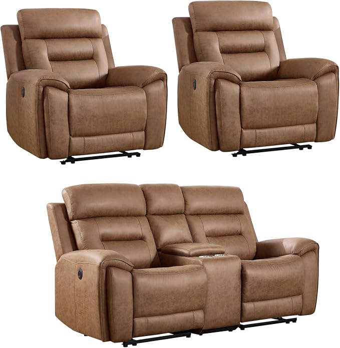 ANJ 3-Piece Faux Leather Power Recliner Sofa Set - Image 8